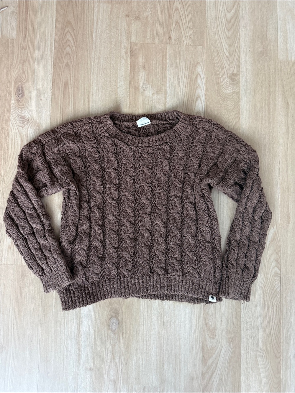 abercrombie kids Brown Cable Knit Crewneck Sweater